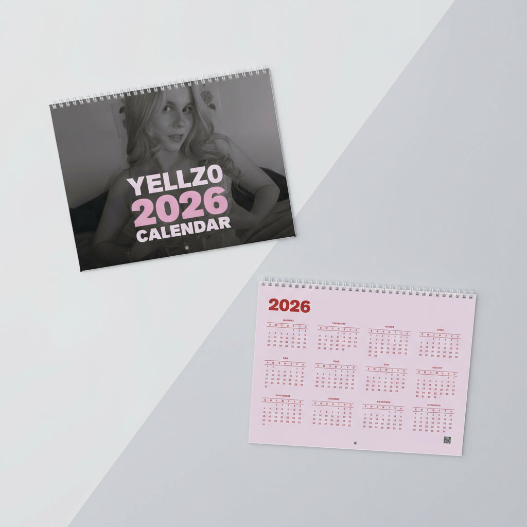 YELLZ0 2026 calendar on a white surface with office supplies.