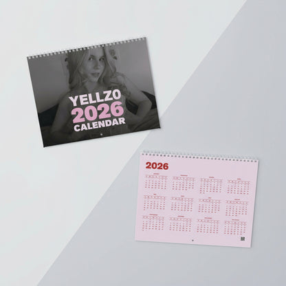 YELLZ0 2026 calendar on a white surface with office supplies.